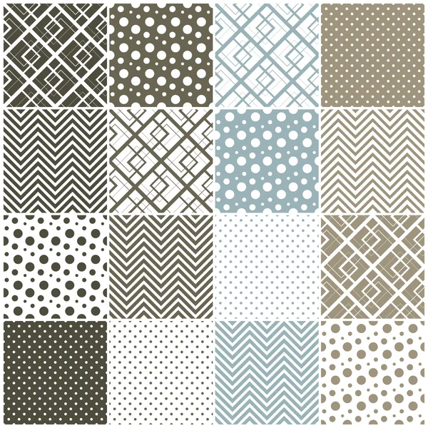 Motifs géométriques sans couture : carrés, pois, chevron — Image vectorielle