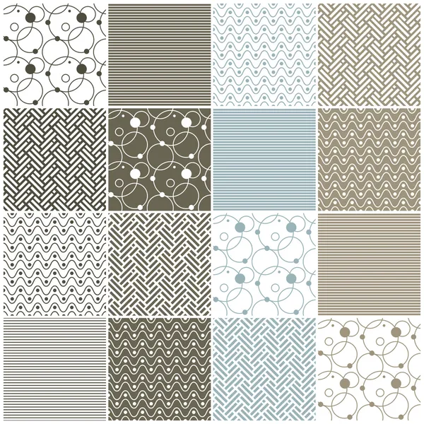 Geometric seamless patterns: stripes, waves, dots, circles, chevron Vector Graphics