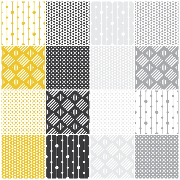 Geometric seamless patterns: dots, squares — Stock Vector