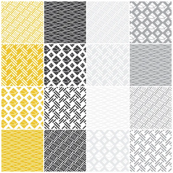 Geometric seamless patterns: squares, lines, waves — Stock Vector