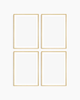 Çerçeve modeli 5x7, 50x70, A4, A3, A2, A1. Dört tane ince meşe ağacı çerçevesi. Galeri duvarı maketi, 4 kare set. Temiz, modern, minimalist, parlak. Portre. Dikey. Passepartout / mat açılışı 2: 3 çerçeve oranı.