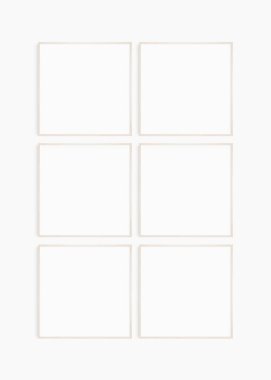 Çerçeve modeli 1: 1 kare. Altı tane ince, hafif ahşap çerçeve. Temiz, modern, minimalist, parlak galeri duvarı modeli, 6 kare çerçeve seti.