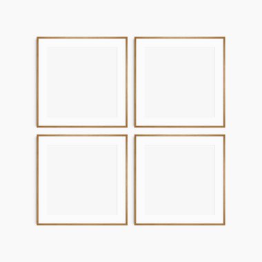 Çerçeve modeli 1: 1 kare. Dört tane ince kiraz ağacı çerçevesi. Temiz, modern, minimalist, parlak galeri duvarı modeli, paspas açık 4 kare çerçeve seti.