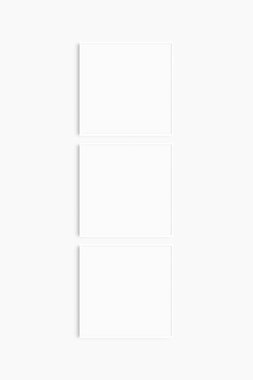 Çerçeve modeli 1: 1 kare. Üç tane ince kare çerçeve seti. Temiz, modern, minimalist, parlak galeri duvarı maketi, 3 çerçeveli..