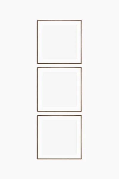 Макет Рамки Квадрат Набір Трьох Тонких Темних Дерев Яних Рамок — стокове фото