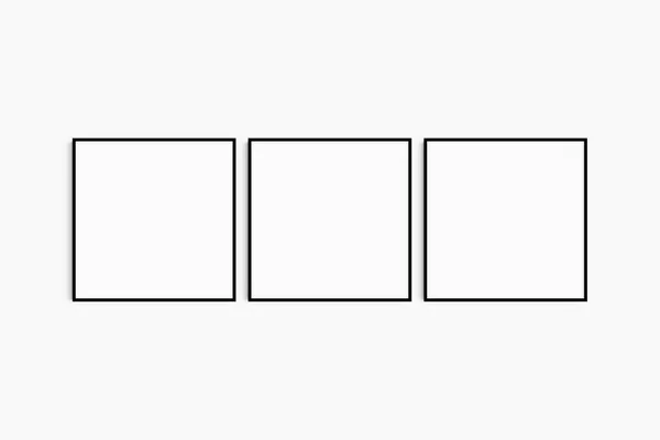 Makieta Ramy Kwadrat Zestaw Trzech Cienkich Czarnych Ram Kwadratowych Czysta — Zdjęcie stockowe