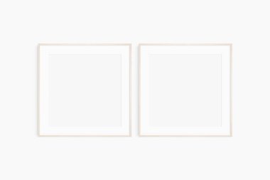 Çerçeve modeli 1: 1 kare. İki tane ince, hafif ahşap çerçeve. Temiz, modern, minimalist, parlak galeri duvarı modeli, paspas açık 2 kare çerçeve seti.