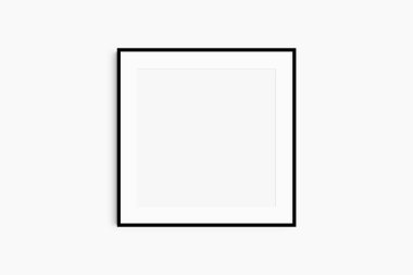 Çerçeve modeli 1: 1 kare. İnce, siyah bir çerçeve modeli. Temiz, modern, minimalist, parlak. Bir paspas açıklığıyla kare çerçeve modeli.