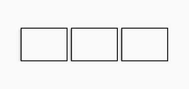 Yatay çerçeve modeli 7: 5, 70x50, A4, A3, A2, A1 manzarası. Üç ince siyah çerçeve seti. Galeri duvarı maketi, 3 kare seti. Temiz, modern, minimalist, parlak.