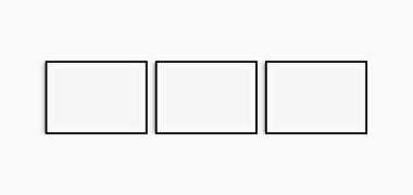 Yatay çerçeve modeli 7: 5, 70x50, A4, A3, A2, A1 manzarası. Üç ince siyah çerçeve seti. Galeri duvarı maketi, 3 kare seti. Temiz, modern, minimalist, parlak. Mat açılış 3: 2.