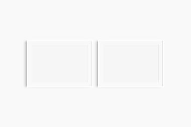 Yatay çerçeve modeli 7: 5, 70x50, A4, A3, A2, A1 manzarası. İki tane ince beyaz çerçeve. Galeri duvarı maketi, 2 kare set. Temiz, modern, minimalist, parlak. Mat açılış 3: 2.