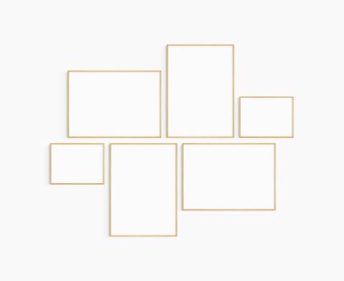 Galeri duvarı modeli. 6 tane meşe ağacı çerçevesi. Galeri duvarı çerçeve modeli. İki 50x70 (5: 7), iki 70x50 (7: 5), ve iki 40x30 (4: 3) tahta çerçeve.