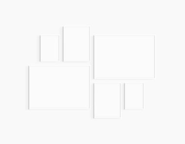 Galeri duvarı modeli. 6 beyaz çerçeve seti. Galeri duvarı çerçeve modeli. İki adet 70x50 (7: 5), iki adet 30x40 (3: 4) ve iki adet A4 (5: 7) beyaz çerçeve.