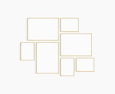 Galeri duvarı modeli. 7 meşe ağacı çerçevesi seti. Galeri duvarı çerçeve modeli. Bir 50x70 (5: 7), iki 70x50 (7: 5), iki 30x40 (3: 4), ve iki 40x30 (4: 3) tahta çerçeve.