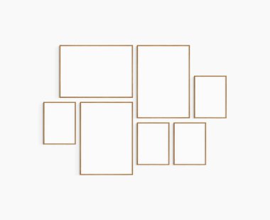 Galeri duvarı modeli. 7 kiraz ağacı çerçevesi seti. Galeri duvarı çerçeve modeli. İki 50x70 (5: 7), bir 70x50 (7: 5), ve dört 30x40 (3: 4) tahta çerçeve.