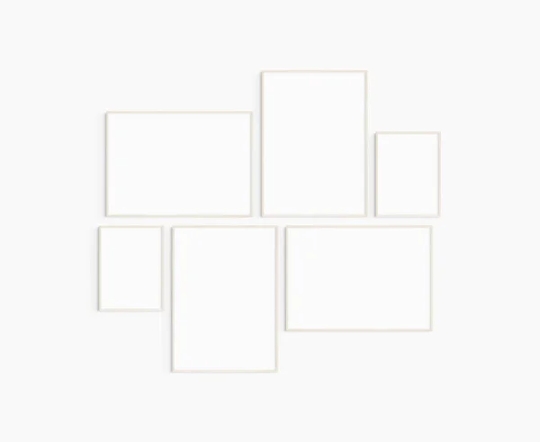 Gallery Wall Mockup Set Light Wood Frames Gallery Wall Frame — Stock Photo, Image