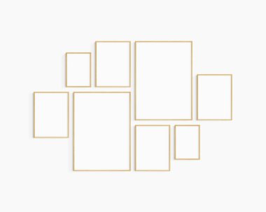 Galeri duvarı modeli. Sekiz meşe ağacı çerçevesi. Galeri duvarı çerçeve modeli. İki 50x70 (5: 7), dört 30x40 (3: 4), ve iki A4 (5: 7) tahta çerçeve.