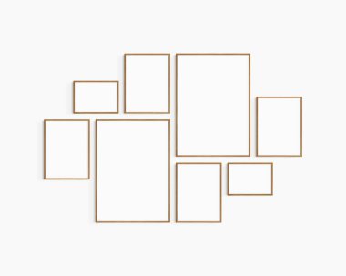Galeri duvarı modeli. 8 kiraz ağacı çerçevesi. Galeri duvarı çerçeve modeli. İki 50x70 (5: 7), dört 30x40 (3: 4), ve iki A4 (7: 5) ahşap çerçeve.