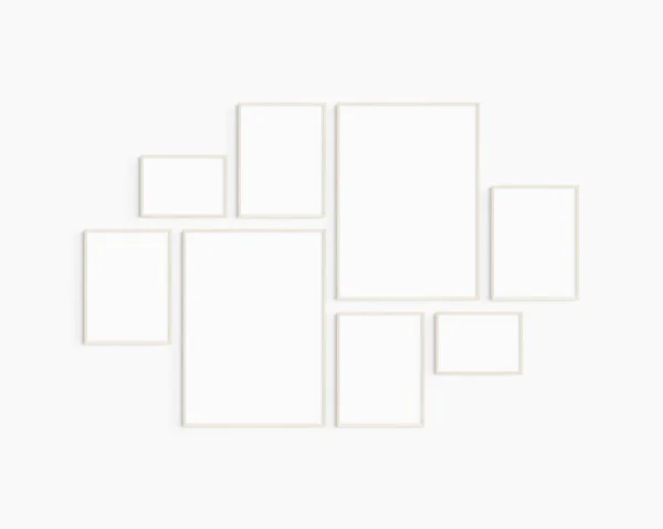 Gallery Wall Mockup Set Light Wood Frames Gallery Wall Frame — Stock Photo, Image
