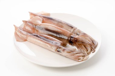 Beyaz tabakta Todarodes pasificus