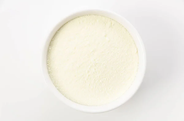 Odtłuszczone Mleko Proszku Cocotte Białym Tle — Zdjęcie stockowe