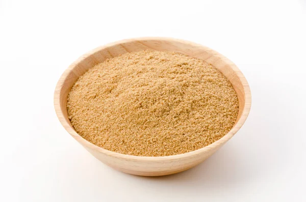 Powdered Brown Sugar Wooden Bowl White Background — Stock Photo, Image