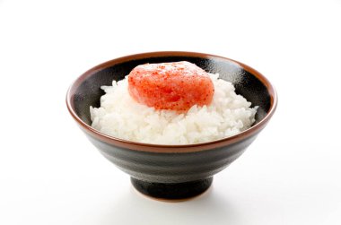 Japon yemeği, beyaz pirinç üzerine Karashi mentaiko.