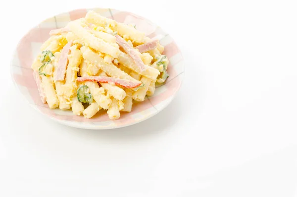 Macaroni Salade Met Mayonaise Komkommer Maïs Ham — Stockfoto