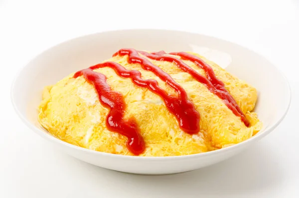 Omurice Japanse Omelet Rijst Witte Schotel — Stockfoto