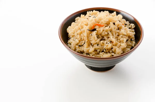 Masakan Okinawa Masakan Jepang Nasi Yang Dicampur Dengan Rumput Laut — Stok Foto