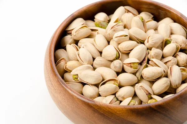 Pistachio Nuts Wooden Bowl — Stock Photo, Image