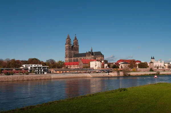 Cattedrale di Magdeburgo sul fiume Elba, Germania — Foto Stock