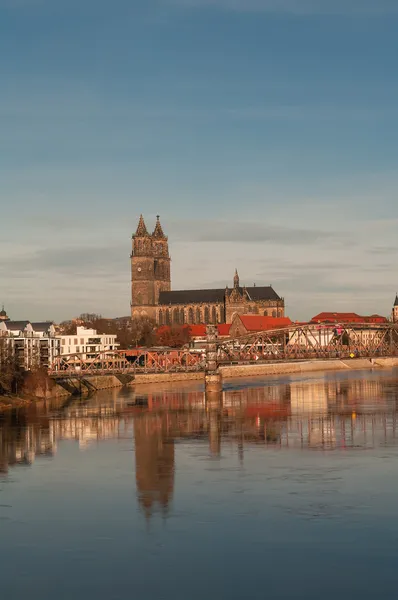 Magdeburg's Cathedral at sunrise in Winter time, Germany — Stock Photo, Image