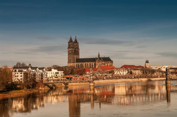 Cattedrale di Magdeburgo all'alba in inverno, Germania — Foto Stock