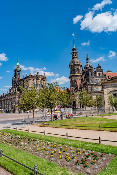 Cover Page Cityscape Historical Touristic Center Dresden Downtown Cathedral Holy — 스톡 사진