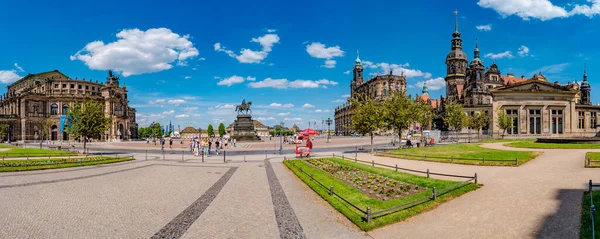 Panoramic Cityscape Historical Touristic Center Dresden Downtown Statue King Johann — Stockfoto