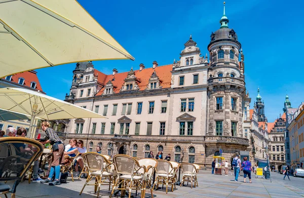 Historical Center Church Our Lady Neumarkt Square Summer Outdoor Cafes — Stockfoto