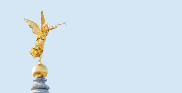 Banner Met Oud Standbeeld Van Een Gouden Engel Als Strijder — Stockfoto