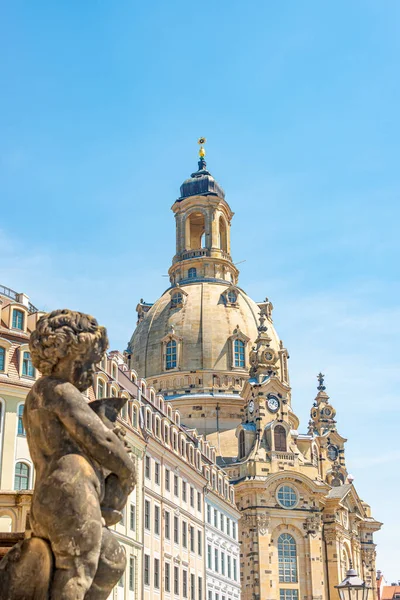 Igreja Nossa Senhora Praça Neumarkt Centro Dresden Verão Dia Ensolarado — Fotografia de Stock