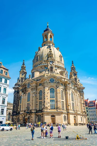 Church Our Lady Neumarkt Square Downtown Dresden Summer Sunny Day — Stockfoto