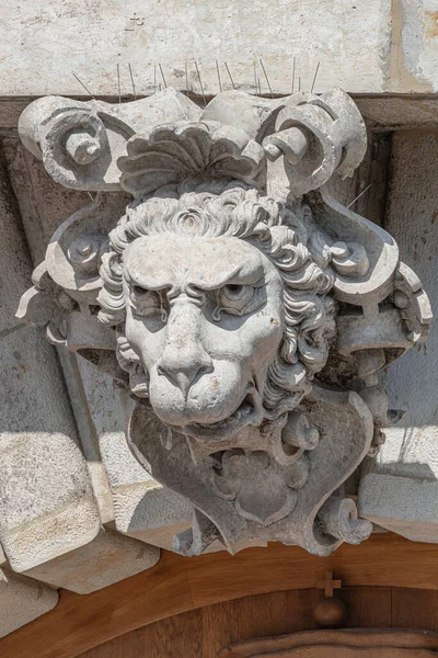 Ancient Decoration Element Scary Lion Head Downtown Historical Center Dresden — Foto de Stock