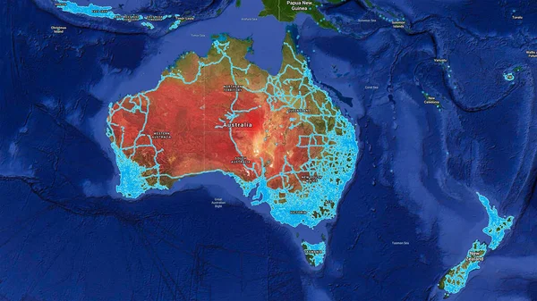 Map Australia New Zealand Google Street View Charted Blue Lines — Φωτογραφία Αρχείου