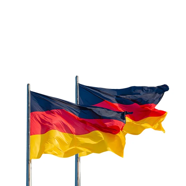 Two National Black Red Yellow Flags Germany Isolated White Background — Stock Fotó