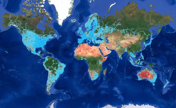 World Map All Countries Continents Google Street View Charted Blue — Stok fotoğraf