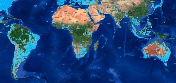 Peta Semua Negara Belahan Bumi Selatan Dengan Afrika Australia Dan — Stok Foto
