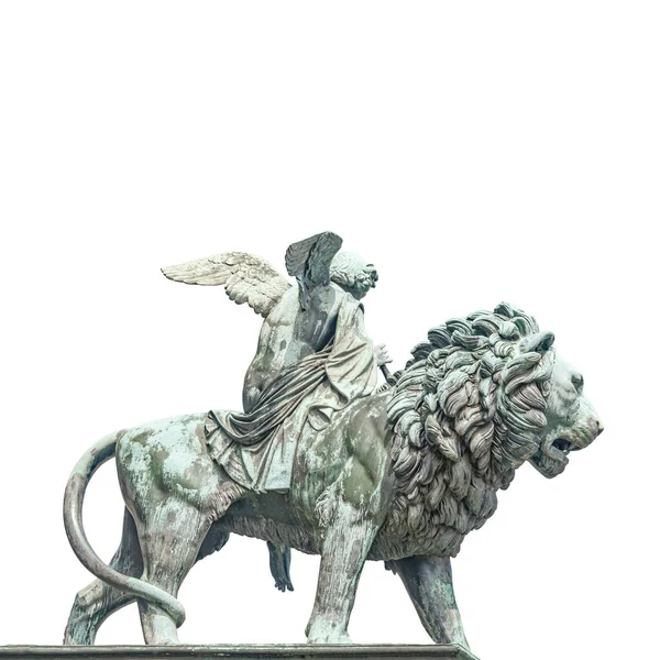 Posąg Wielkiego Lwa Geniuszem Muzyki Anioł Skrzydłami Instrumentem Muzycznym Sali — Zdjęcie stockowe