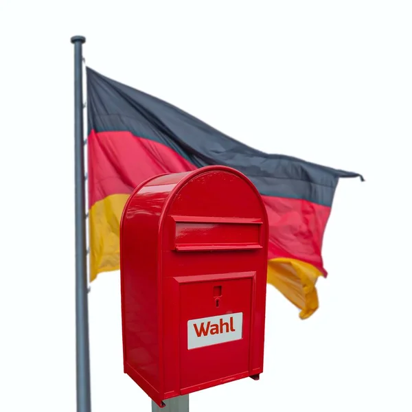 Big Red Modern Metal Postbox Note Written German Wahl Meaning — ストック写真