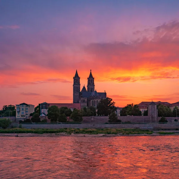 Magdeburg Elbe Nehri Almanya Nın Muhteşem Katedrali Nin Tarihi Şehir — Stok fotoğraf