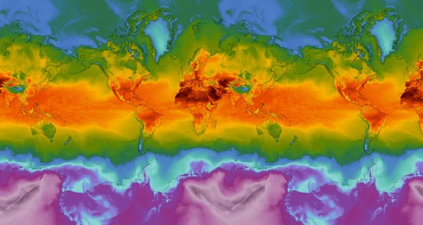 Dresden, Germany - July 21, 2022: World Map of countries and continents on Windy weather web service showing global heatwave of extreme high temperature. Concept of global warming and extreme weather
