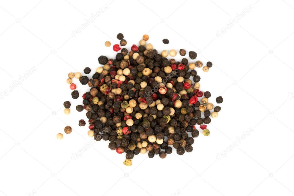 Colorful pepper seeds (red, dark, white)